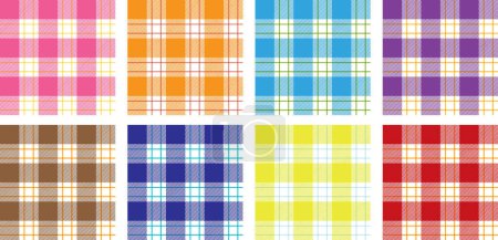 Illustration for Tartan checked plaids colorful set. Set of seamless fabric texture vivid colors. - Royalty Free Image