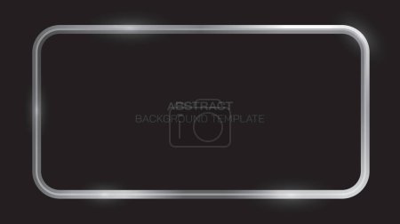 Metal rectangle frame with shining effects template on black background.