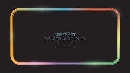Colorful metal rectangle frame with shining effects template on black background.