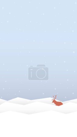 Lonely Reindeer sleeping in snowland pastel colors vertical shape vector illustration. Snow landscape concept have blank space.