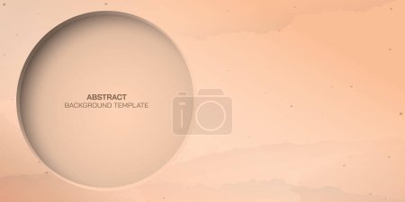 Illustration for Abstract three dimension circle frame paper cut style with peach tone and watercolor stained background have blank space. - Royalty Free Image