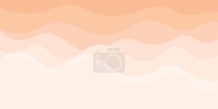 Onda de mar abstracta con playa de arena blanca en ilustración vectorial de puesta de sol. Puesta de sol en el mar concepto de fondo de diseño plano.
