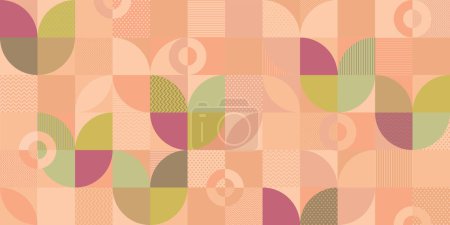 Abstract flowers colorful geometric mosaic pattern decorative ornament on peach tone background vector illustration.