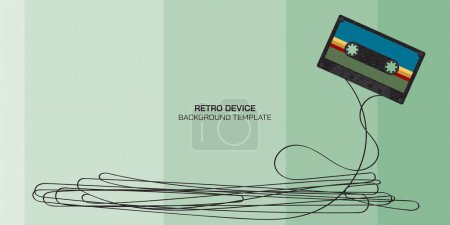 Retro-Audio-Kassette mit Streifen-Band flache Design Vektor Illustration auf grünem Hintergrund haben Leerraum.
