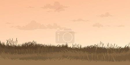 Nature landscape sunset in autumn season flat design vector illustration. Pastel environment concept template have blank space.