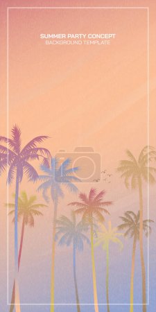 Palmeras pasteles con ilustración surrealista del vector de fondo del cielo. Viaje de verano y fiesta en la playa concepto de color melocotón diseño plano con espacio en blanco.