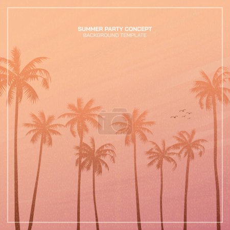 Silhouetted palm trees with surrealistic sky background vector illustration. Summer traveling and party at the beach peach tone concept square shape flat design with blank space.