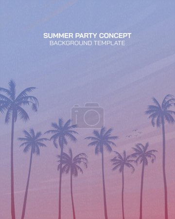 Silhouetted coconut palm trees with dramatic sky vertical background vector illustration. Summer traveling and party at the beach concept flat design with blank space.