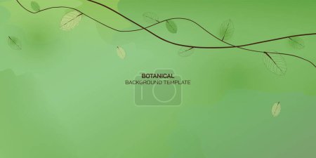 Illustration for Autumn branch childish style with abstract mixed green and yellow watercolor blended background. Botanical leaves and branch doodle lines. - Royalty Free Image
