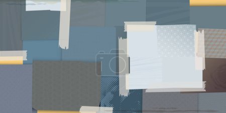 Abstract collage art mixed media monocromatic blue and gray colors background vector illustration.