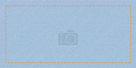 Ilustración de Denim jean textil luz lavado colores fondo con costuras de oro marco vector ilustración. - Imagen libre de derechos
