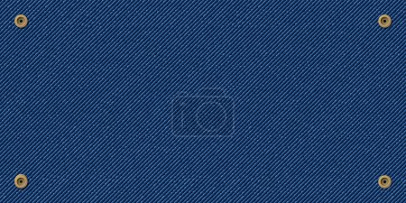 Téléchargez les illustrations : Denim textile en jean bleu avec des broches en laiton illustration vectorielle. Régulier fond bleu motif de jean. - en licence libre de droit