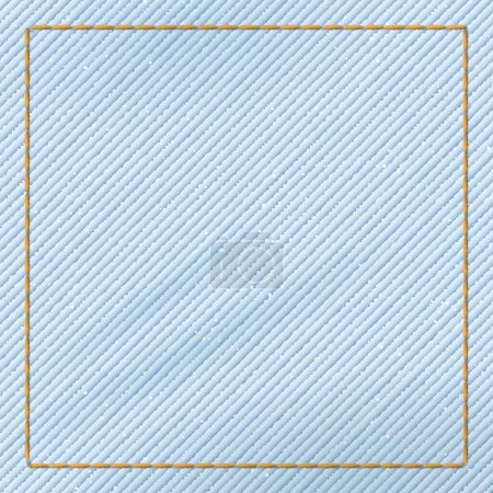 Illustration for Denim blue jean light wash textile pattern on square background with gold seams border vector illustration. - Royalty Free Image