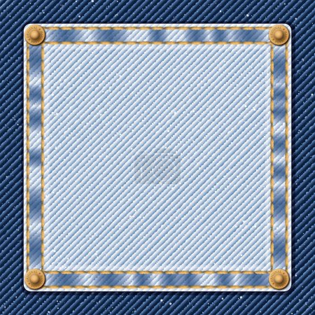 Ilustración de Denim azul jean textil regular color y fondo de patrón de color descolorido con costuras de oro, pliegue y pines de latón marco vector ilustración. - Imagen libre de derechos