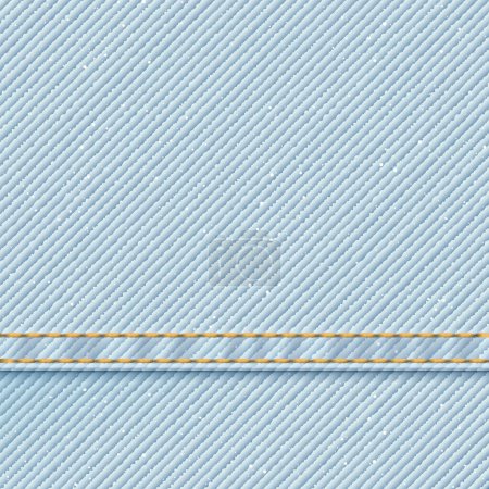 Illustration for Denim blue jean textile faded condition pattern square background with gold seams and crease vector illustration. - Royalty Free Image