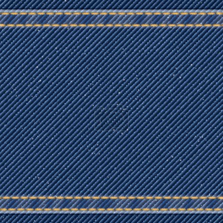 Illustration for Denim blue jean textile pattern square background with gold seams and crease vector illustration. - Royalty Free Image