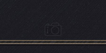 Illustration for Denim jean black color textile pattern background with gold seams and crease vector illustration. - Royalty Free Image