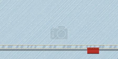 Ilustración de Denim azul jean textil descolorido condición patrón fondo con costuras de oro, pliegue y etiqueta vector ilustración. - Imagen libre de derechos