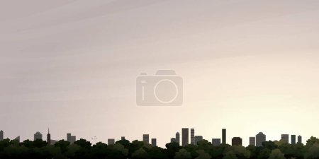 Ilustración de El paisaje urbano con ilustración vectorial del cielo de vainilla tiene espacio en blanco. Edificios silueta vista lateral contra la puesta del sol diseño plano. - Imagen libre de derechos