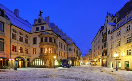 Photo for Tavern Hofbraeuhaus in early morning, in winter with snow, Munich, Bavaria, Germany - Royalty Free Image