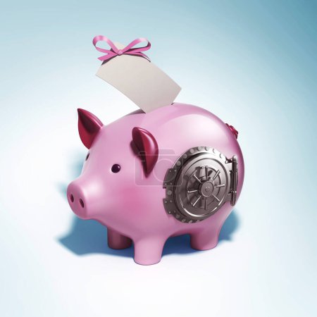 Foto de Ping rosa utilizado para ahorrar dinero con sobre en la parte superior - Imagen libre de derechos