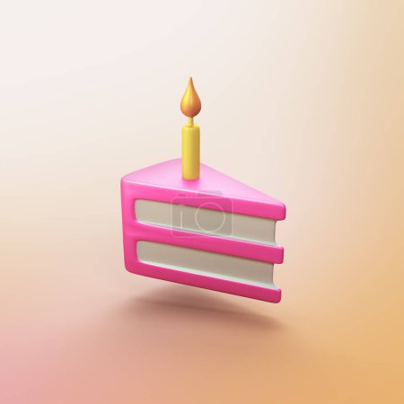Piece of Birthday cake - stylized 3d CGI icon object