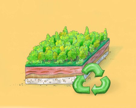 Foto de Trozo de Bosque ilustración de la naturaleza dibujo con signo de reciclaje - Imagen libre de derechos