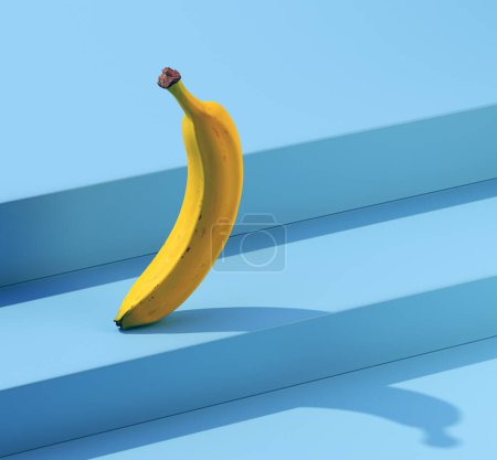 Banana on stairs background 3d realistic illustration