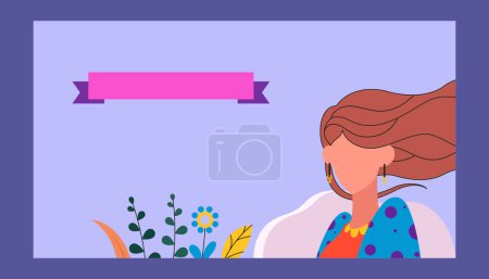 vector graphic women with banner, copy space area for your business