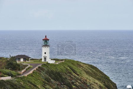 Photo for Kilauea Lighthouse from viewpoint on an overcast windy day - Royalty Free Image