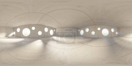 Téléchargez les photos : 360 degree full panorama environment map of abstract concrete room with day light. 3d render illustration hdri hdr vr virtual reality content modern minimalistic architecture design interior empty - en image libre de droit