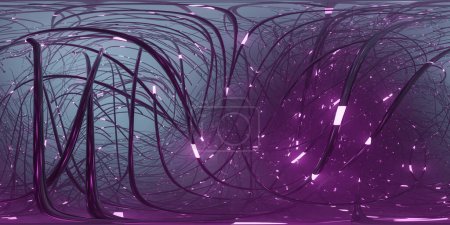Foto de Mapa de entorno panorámico completo de 360 grados de enironamiento abstracto de cables de metal eléctrico futurista. 3d render illustration hdri hdr vr contenido de realidad virtual innovación futurista cyber punk neon sci-fi - Imagen libre de derechos