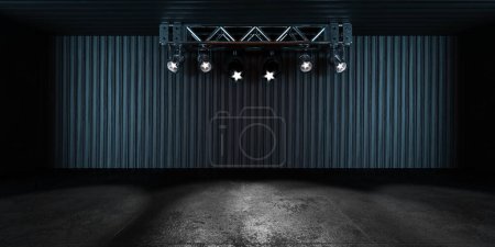 Téléchargez les photos : Une scène vide avec des projecteurs dans une pièce sombre illustration de rendu 3d - en image libre de droit