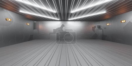 Téléchargez les photos : Une grande pièce avec beaucoup de lumières sur le plafond 3d rendre illustration - en image libre de droit