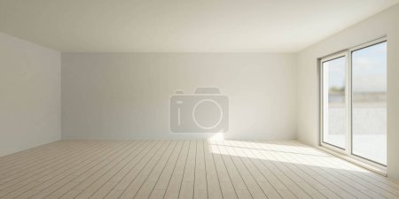 Photo for An expansive, bare room featuring plain white walls and a generously-sized window that floods the space with natural light. - Royalty Free Image