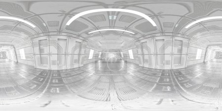 Téléchargez les photos : Un hall futuriste tunnel station étage équirectangulaire 360 degrés panorama vr réalité virtuelle contenu - en image libre de droit