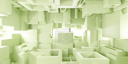 Foto de Una amplia habitación llena de numerosas cajas blancas abstracto geométrico forma de fondo - Imagen libre de derechos