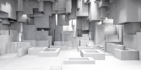 Une photo capturant un espace rempli d'une abondance de boîtes blanches design minimaliste abstrait