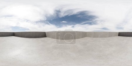 Téléchargez les photos : Un amas de murs en béton disposés sur un sol en béton. panorama équirectangulaire 360 degrés vr contenu de réalité virtuelle - en image libre de droit