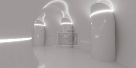 Photo for Various white round columns placed inside a white room. - Royalty Free Image