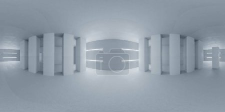 Una habitación con múltiples luces encendidas, proyectando un cálido resplandor en los muebles y paredes. equirectangular 360 grados panorama vr contenido de realidad virtual