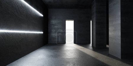 Photo for An unoccupied room with a ray of light entering through the partially opened door. - Royalty Free Image