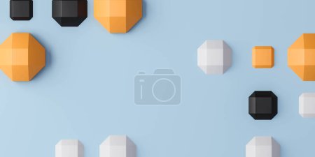 Photo for The image displays a collection of three-dimensional shapes, including pyramids and cubes, arranged on a solid pale blue surface with soft shadows. - Royalty Free Image