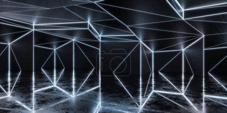 a room illuminated by various lights. futuristic abstract building interior design
