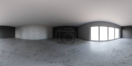 Una habitación moderna y espaciosa con ventanas panorámicas que ofrecen una gran cantidad de luz natural. El enfoque de diseño minimalista es evidente con líneas simples y limpias, y una paleta de colores monocromática que