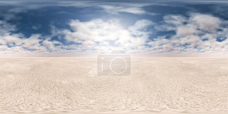 A vast desert stretches to the horizon with a textured and rippled sandy surface. equirectangular 360 degree panorama vr virtual reality content