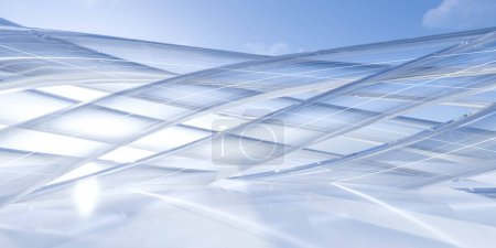 This abstract composition features a vibrant blue sky with sporadic white lines intersecting across the frame.
