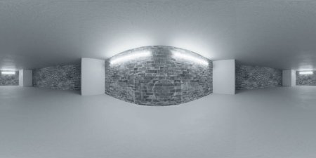 Foto de Un estudio de sótano de hormigón de estilo industrial con un grupo de luces en la pared equirectangular 360 grados panorama vr contenido de realidad virtual - Imagen libre de derechos