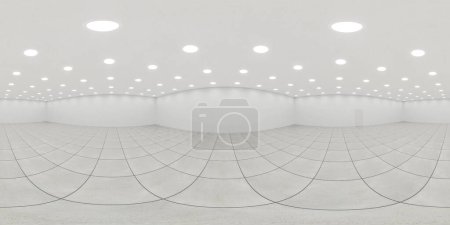 Ein weißer Raum mit zahlreichen hellen Lichtern, die von der Decke hängen und den gesamten Raum erhellen. equirectangular 360-Grad-Panorama vr Virtual-Reality-Inhalte