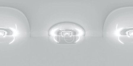 a white long abstract design tunnel with a series of recessed lights, casting a soft glow and creating an abstract monochrome visual. equirectangular 360 degree panorama vr virtual reality content